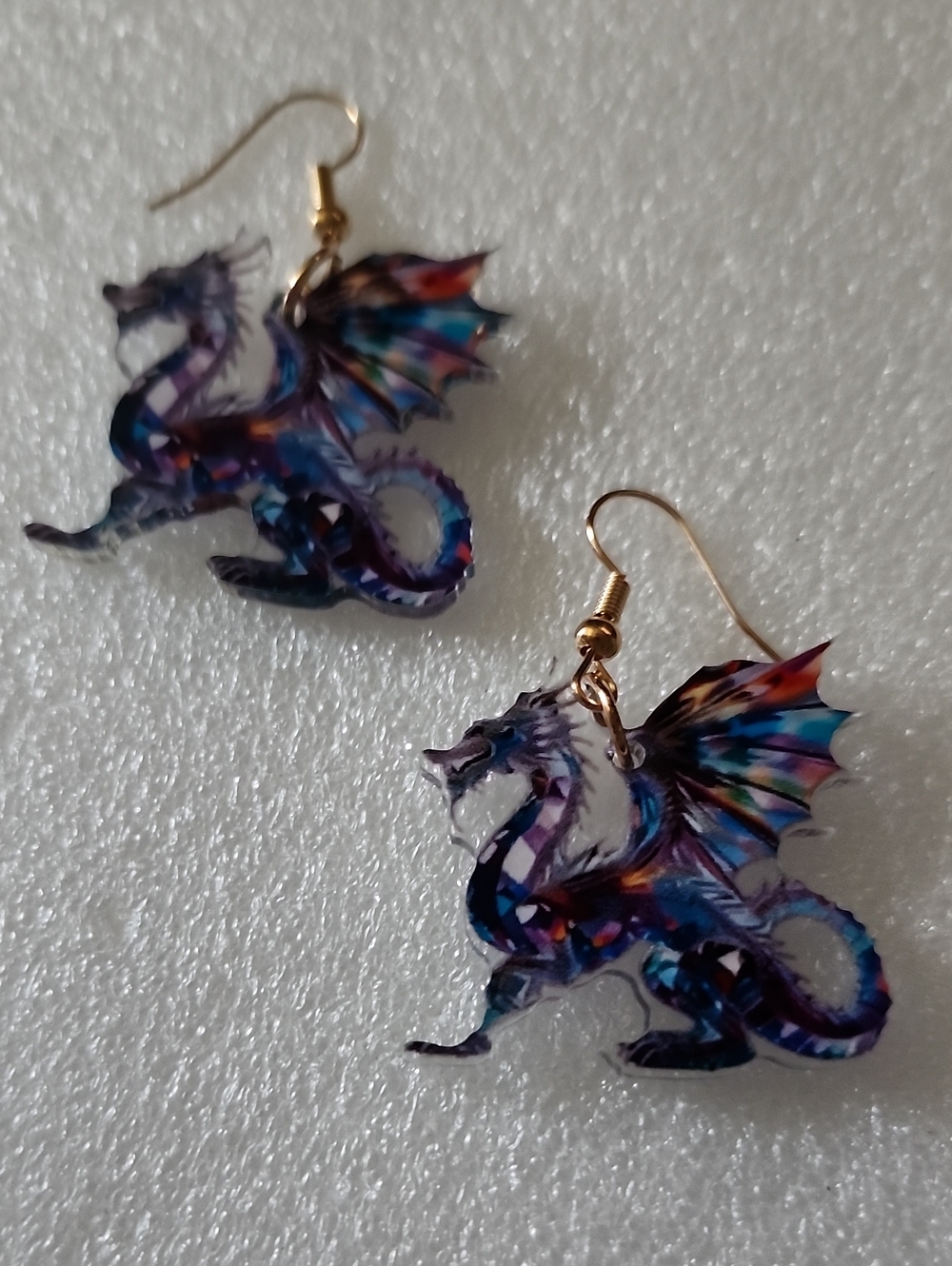 Hand Crafted Purple Blue Multicolor Dragon Dangle Earrings
